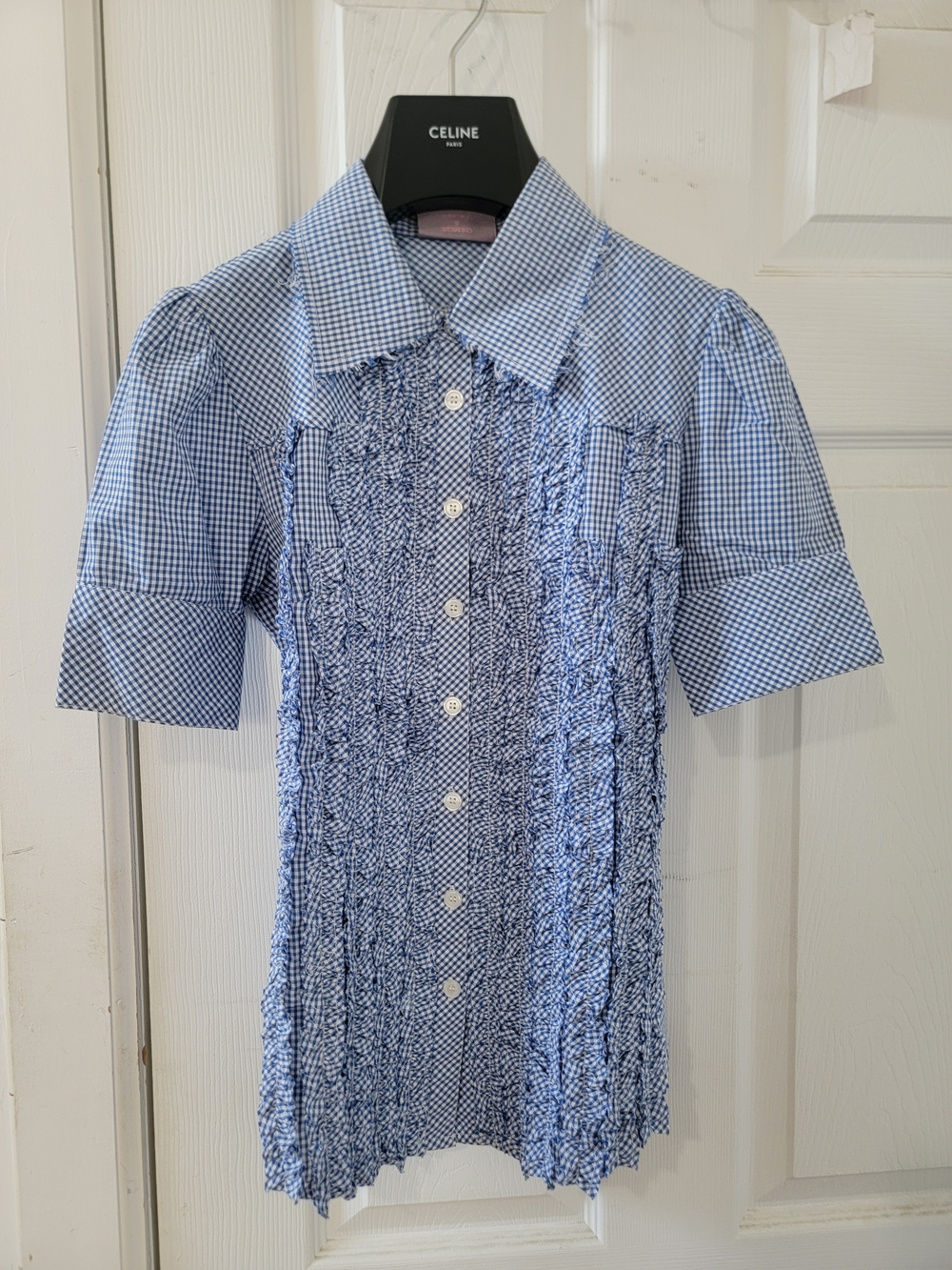 Romeo & Juliet Blue Gingham Button-Front Short Sleeve Top